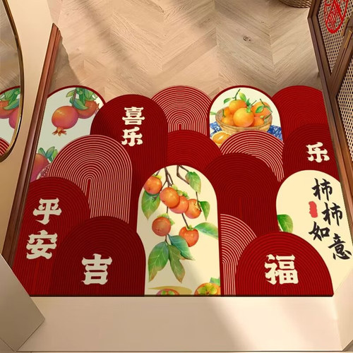 喜庆红色门垫硅藻泥入户门地垫耐脏可裁剪脚垫玄关大门口地毯