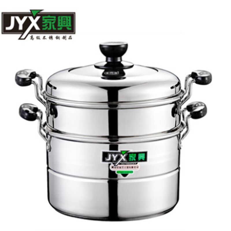 家兴不锈钢小蒸锅加厚复底电磁炉通用汤锅具蒸笼蒸屉24cm2二双层