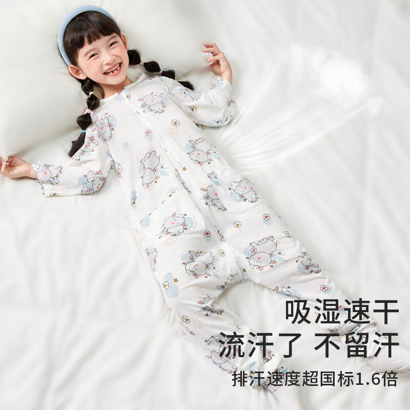 灵灵多儿童连体睡衣夏季女童分腿睡袋竹棉纤维透气女孩连身睡衣