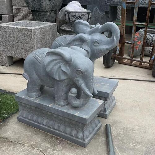 石雕青石大象一对门口摆件吸水大象门墩看门招财镇宅客厅石头大象