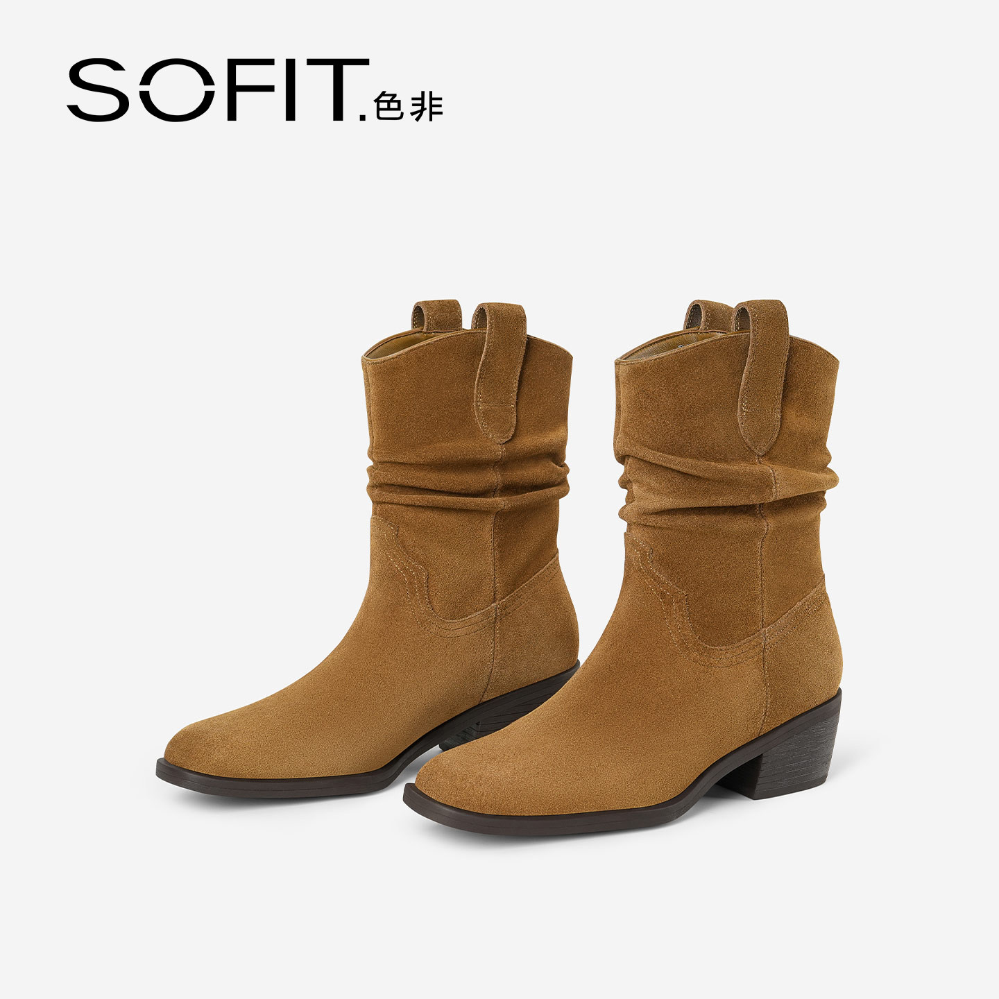 SOfit/色非休闲复古短靴户外马丁靴时尚中筒时装靴英伦风女靴
