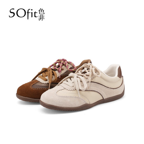 SOfit/色非新款复古百搭德训鞋圆头平底系带舒适时尚休闲女鞋