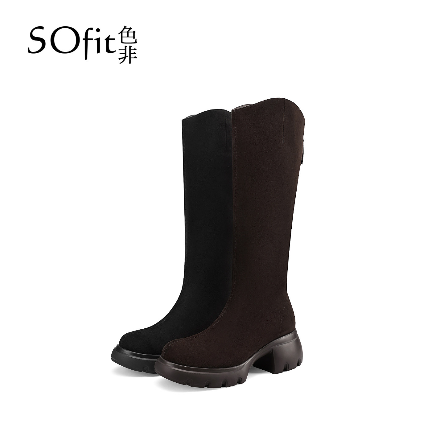 SOfit/色非新款复古厚底长筒靴秋冬显瘦百搭气质粗跟骑士靴