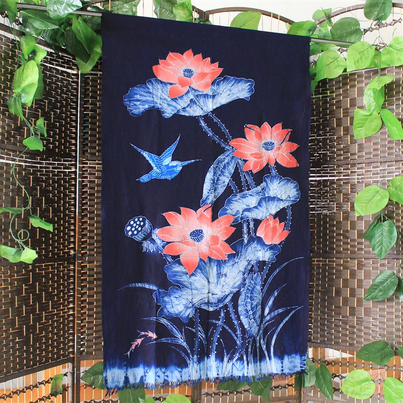 禅意蜡染画荷花手工古典挂画门帘中国风壁画客厅卧室隔断帘装饰画