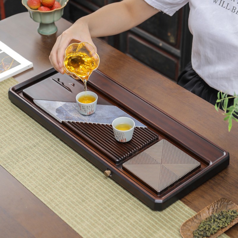 简约竹制茶盘托长方形 功夫茶具家用蓄水小型茶海 托盘沥水干泡盘