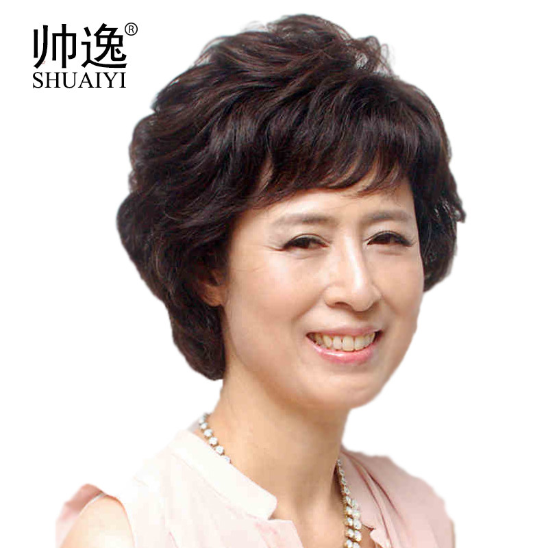 女假发中老年真人妈妈假发套 女式短卷发蓬松斜刘海奶奶假发包邮