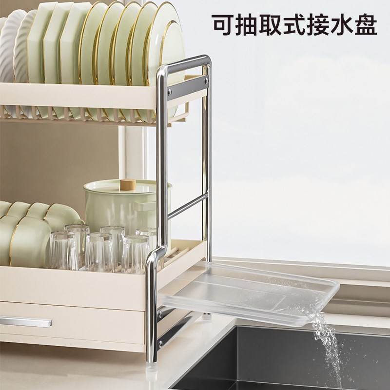 碗碟收纳架厨房置物架台面带抽屉碗架沥水篮家用放碗筷碗盘沥水架