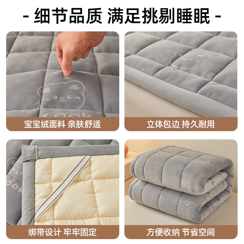 加厚宝宝绒保暖夹棉床垫冬季软垫家用单人宿舍防滑床褥垫被三件套