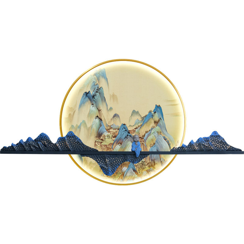 新中式客厅千里江山壁挂玄关LED灯发光装饰画餐厅茶室铁艺立体画