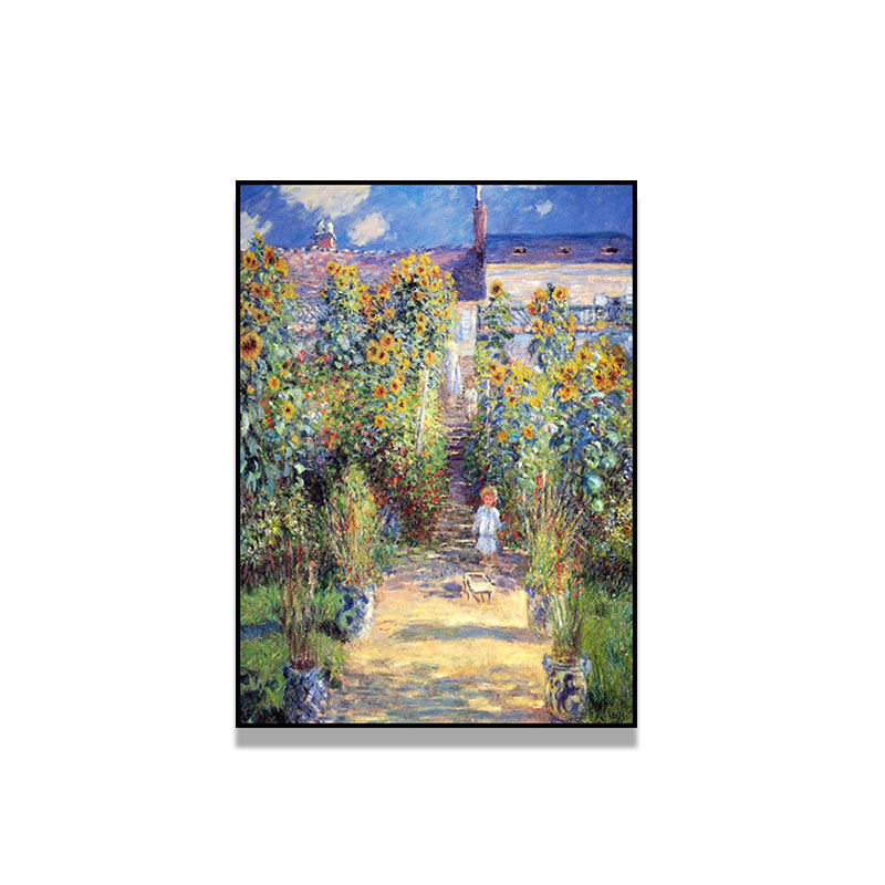 莫奈名画韦特伊花园手绘油画美式欧式装饰画玄关入户餐厅风景挂画