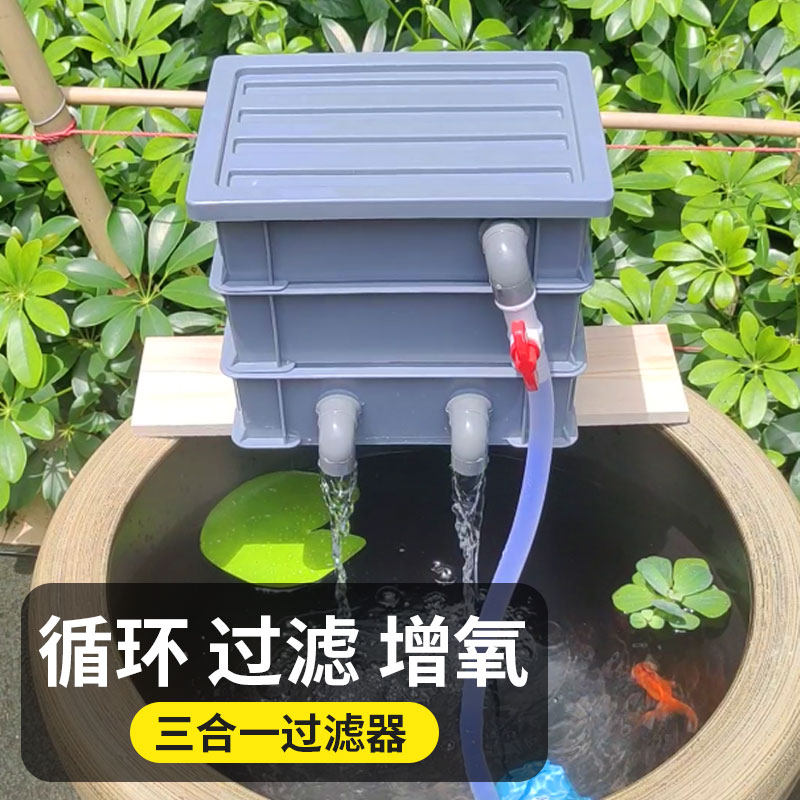 小鱼缸打氧机过滤器三合一净水循环 家用水循环系统鱼盆陶瓷流水