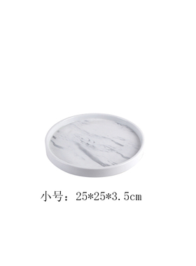 简约样板房间陶瓷圆形托盘摆件家居茶几大理石纹黑白水果盘装饰品