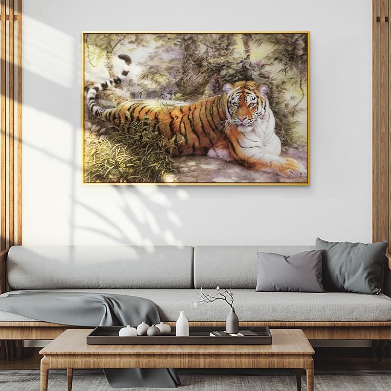上山虎装饰画新中式餐厅挂画玄关客厅下山虎客厅背景墙壁老虎挂画
