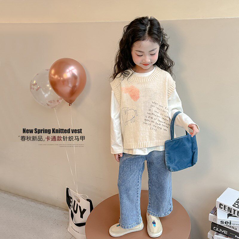 女童马甲春秋2024新款儿童针织衫春装时髦洋气小女孩春季外穿背心