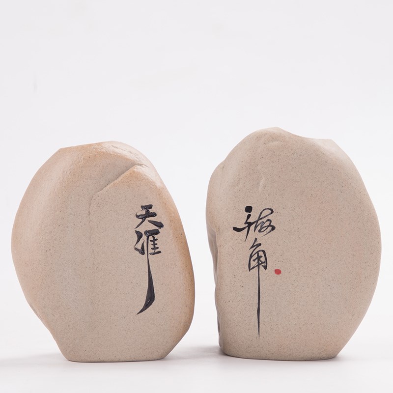 禅意小花瓶创意手写仿石头花器水培花瓶家居摆饰粗陶时尚水培植物