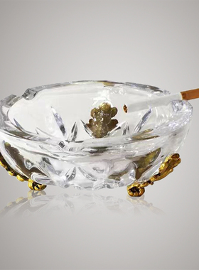 欧式美式水晶烟灰缸家用客厅茶几高档奢华装饰品纯铜烟缸创意摆件