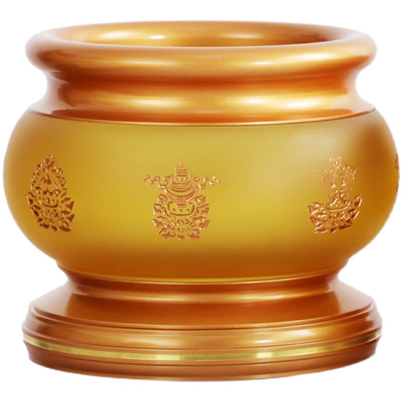 纯黄铜琉璃供奉套装佛前供具家用莲花果盘中式观音圣水杯花瓶摆件