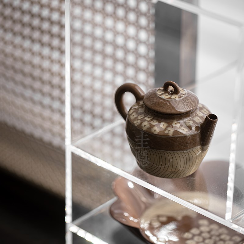 圭隐堂粉引手绘陶瓷手执茶壶家用复古侘寂风泡茶壶小号单壶手抓壶