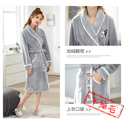 情侣法兰绒睡袍男冬季男士浴袍女冬珊瑚绒加厚长款保暖睡衣女秋冬