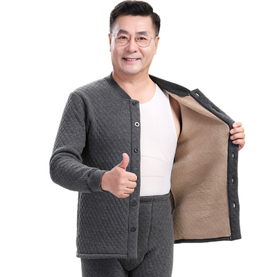 老人保暖内衣套装男女对襟夹棉开衫妈妈中高领加绒加厚奶奶秋衣裤