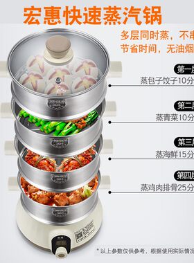 宏惠快速蒸汽锅组合 家用多功能小型多层节能电蒸锅304不锈钢定时