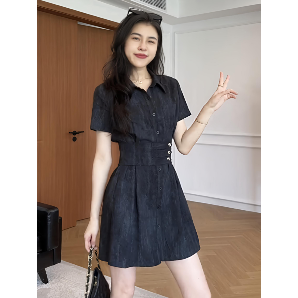 大码胖mm设计感可调节腰带连衣裙夏季新款收腰显瘦高级感短裙子女