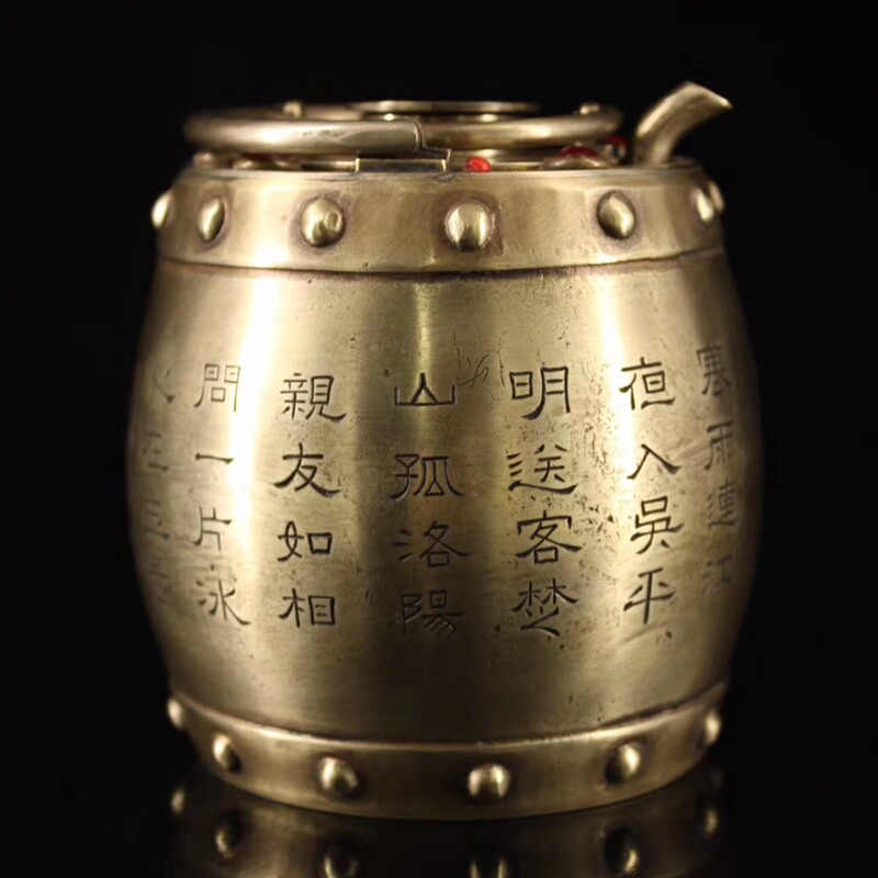 仿古收藏纯铜白铜手提壶提梁壶摆件水壶茶壶双层温酒壶铜工艺品壶