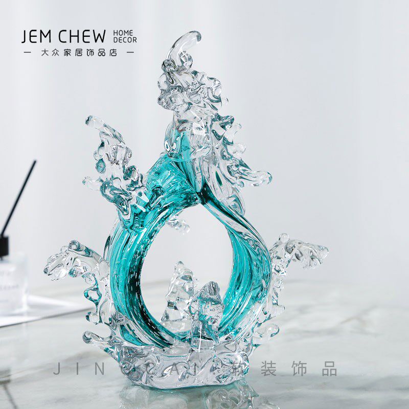 艺术摆件蓝色创意海浪创意玄关卧室酒柜电视柜酒店财源滚滚装饰品