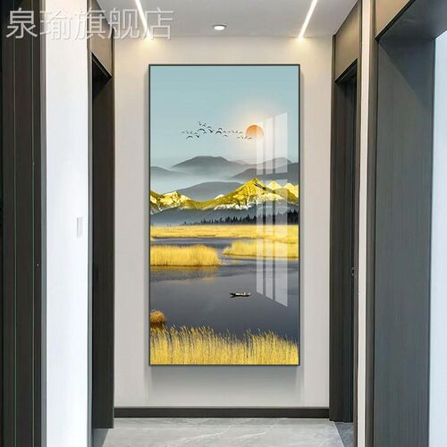 网红画大芬画油画村装饰走廊过道竖版挂简约大气壁画日照金山晶瓷