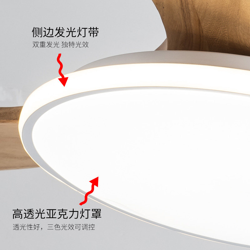 吸顶风扇灯吊扇灯卧室餐厅客厅北欧简约新款超薄实木电扇灯一体