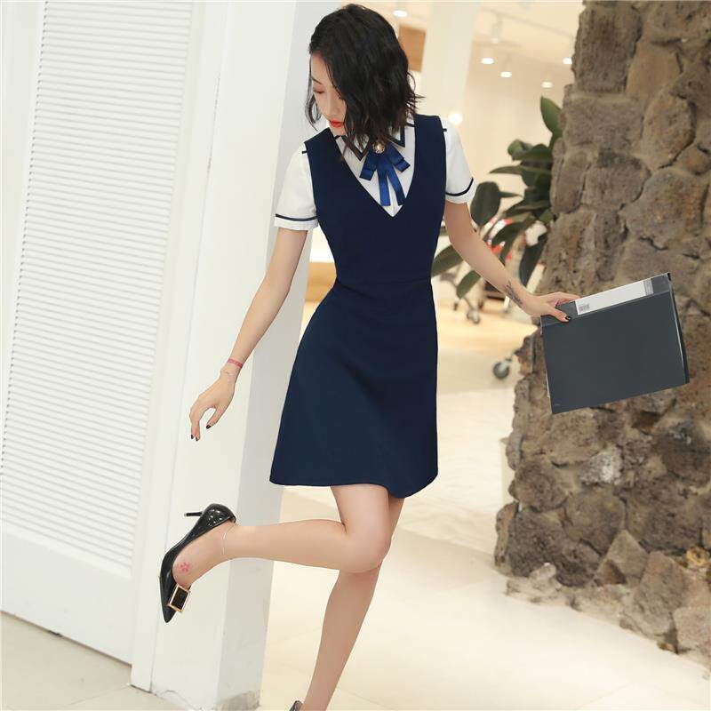 夏季连衣裙职业女装幼师班服幼儿园教师园服短袖衬衫套装英伦学院