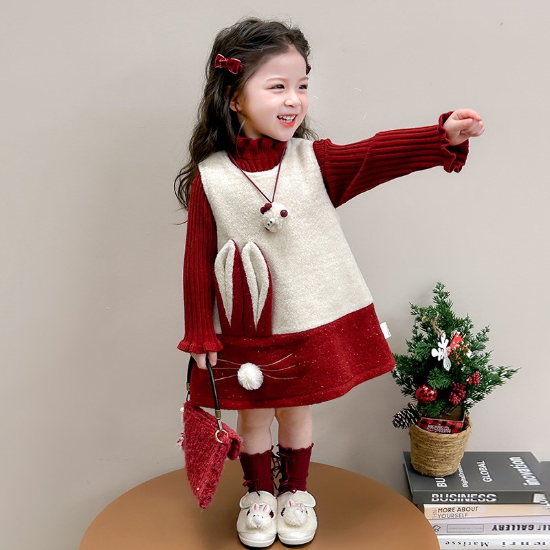 女童连衣裙秋冬装2024新款儿童加绒套装裙子女宝宝冬季礼服公主裙