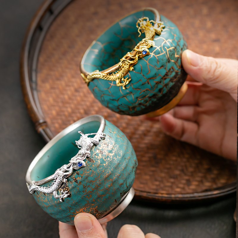 银饰窑变主人茶杯龙年茶具品茗杯大号个人专用茶杯高档礼盒送长辈