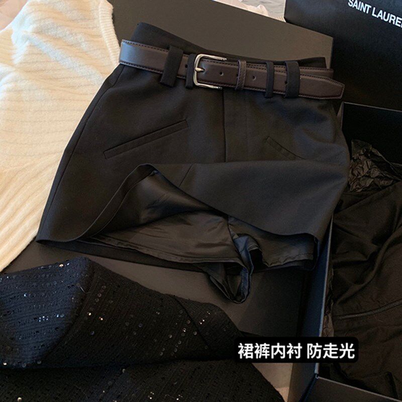 简约高级休闲百搭A字裙皮腰带装饰性感修身显瘦半身裙裤