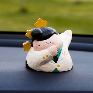艾集幸运星桌面摆件小木雕车载饰品可爱幸运好运女生闺蜜生日礼物