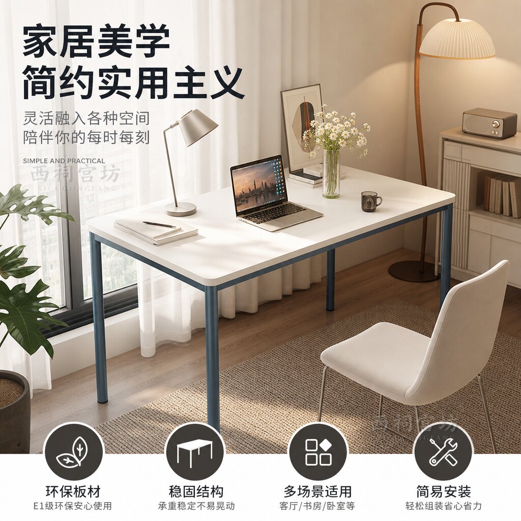 简约电脑桌台式家用现代桌子写字台简易学习桌钢木书桌双人办公桌