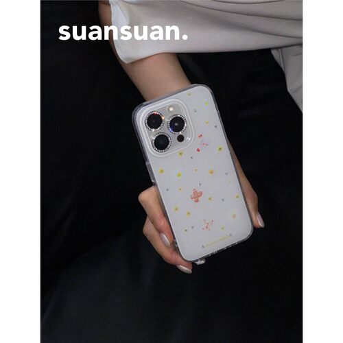 suansuan|原创《月光蝴蝶》白色少女心镶钻清新光面双层imd手机壳适用iPhone16promax苹果15防摔14保护套创意