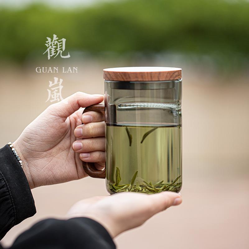 观岚透明手工玻璃泡茶杯茶水分离喝茶杯办公室个人专用绿茶杯单杯