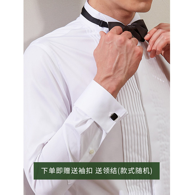男士演出大合唱礼服衬衫男长袖白色修身衬衣新郎结婚燕子领套装男