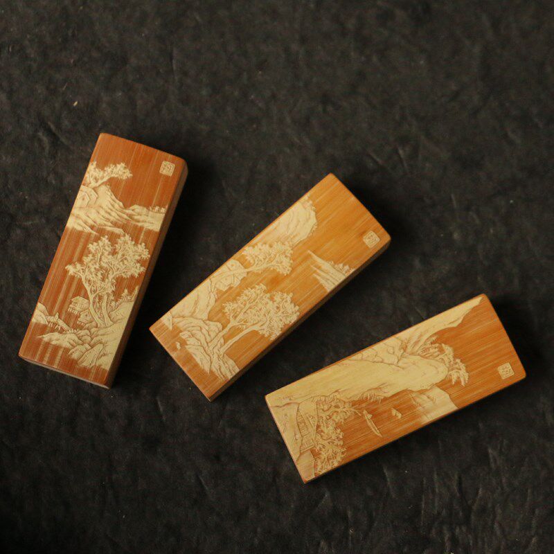 十几年玉竹老料纯手工东阳名家戚挺飞本工留青雕刻推盖牙签盒竹雕