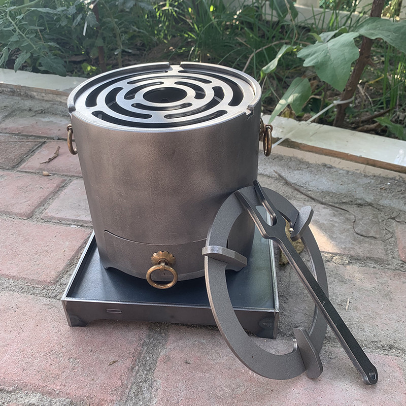 加厚重型圆煮茶家用户外冬天取暖炖肉老式木碳烧烤煤球打火锅围炉