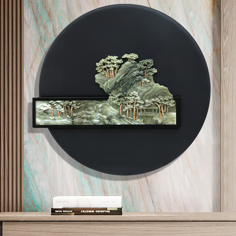 沙发背景墙装饰画轻奢客厅3联挂画新中式3d立体浮雕玉雕餐厅壁画