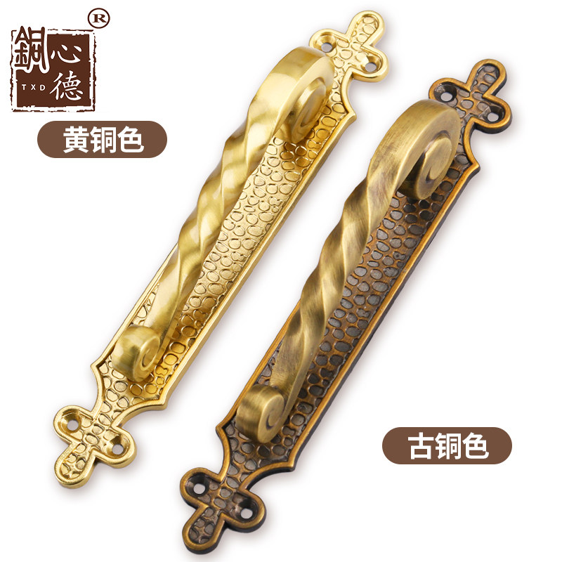欧式洋花门把手实心全黄铜仿古美式柜门豪华酒店KTV推拉大门把手