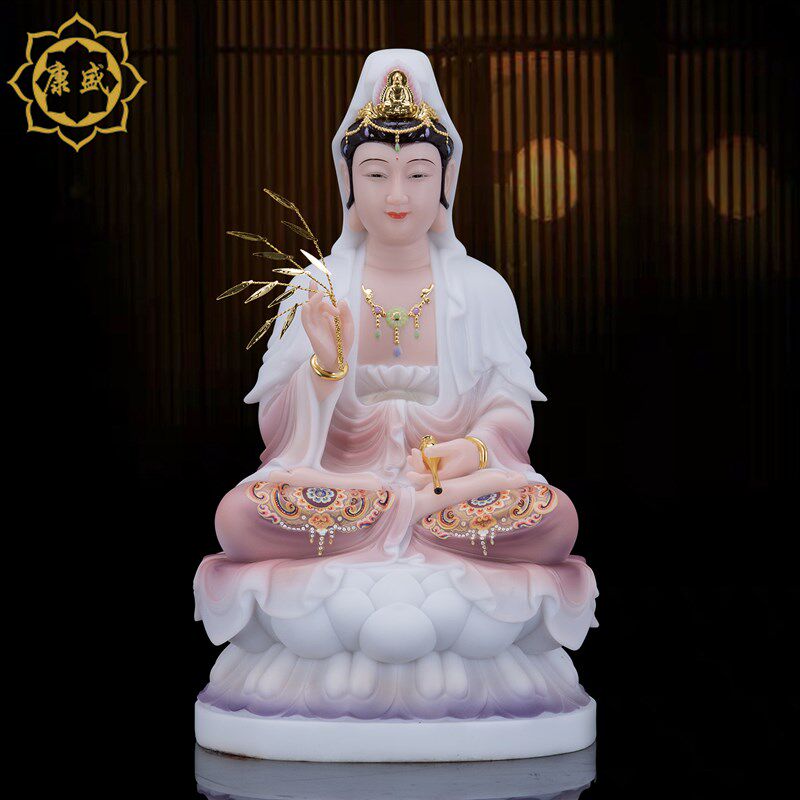 全堂佛像娑婆三圣观世音菩萨释迦佛地藏王菩萨汉白玉彩绘家用摆件