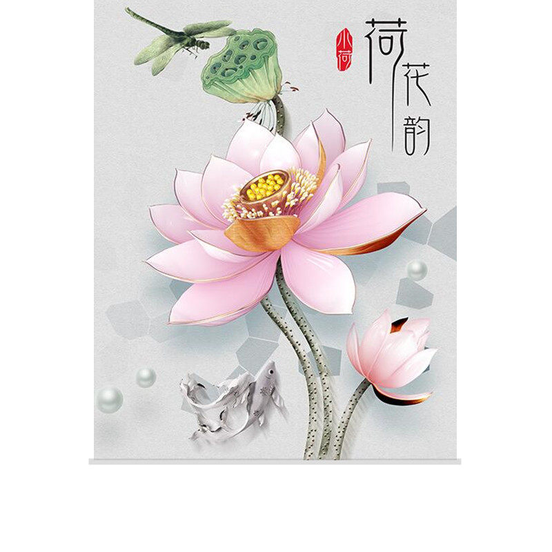 厨房防油卫生间窗帘防水卷帘升降遮阳隔热防晒拉帘3D立体莲花荷花