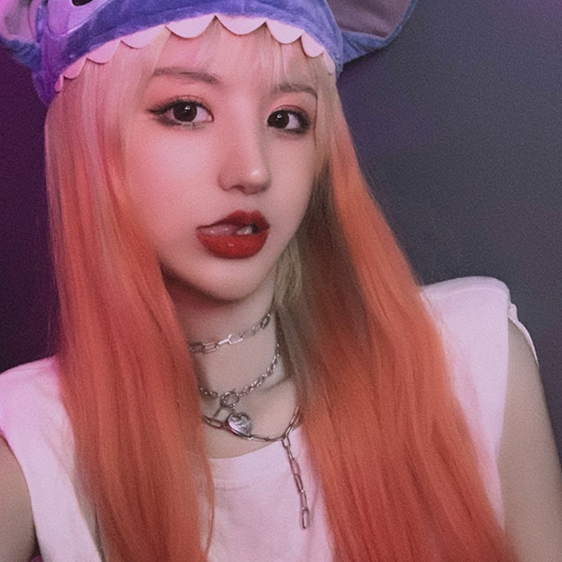 蜜桃橘粉渐变假发女长发橙色lolita彩色日常金色自然全头动漫cos