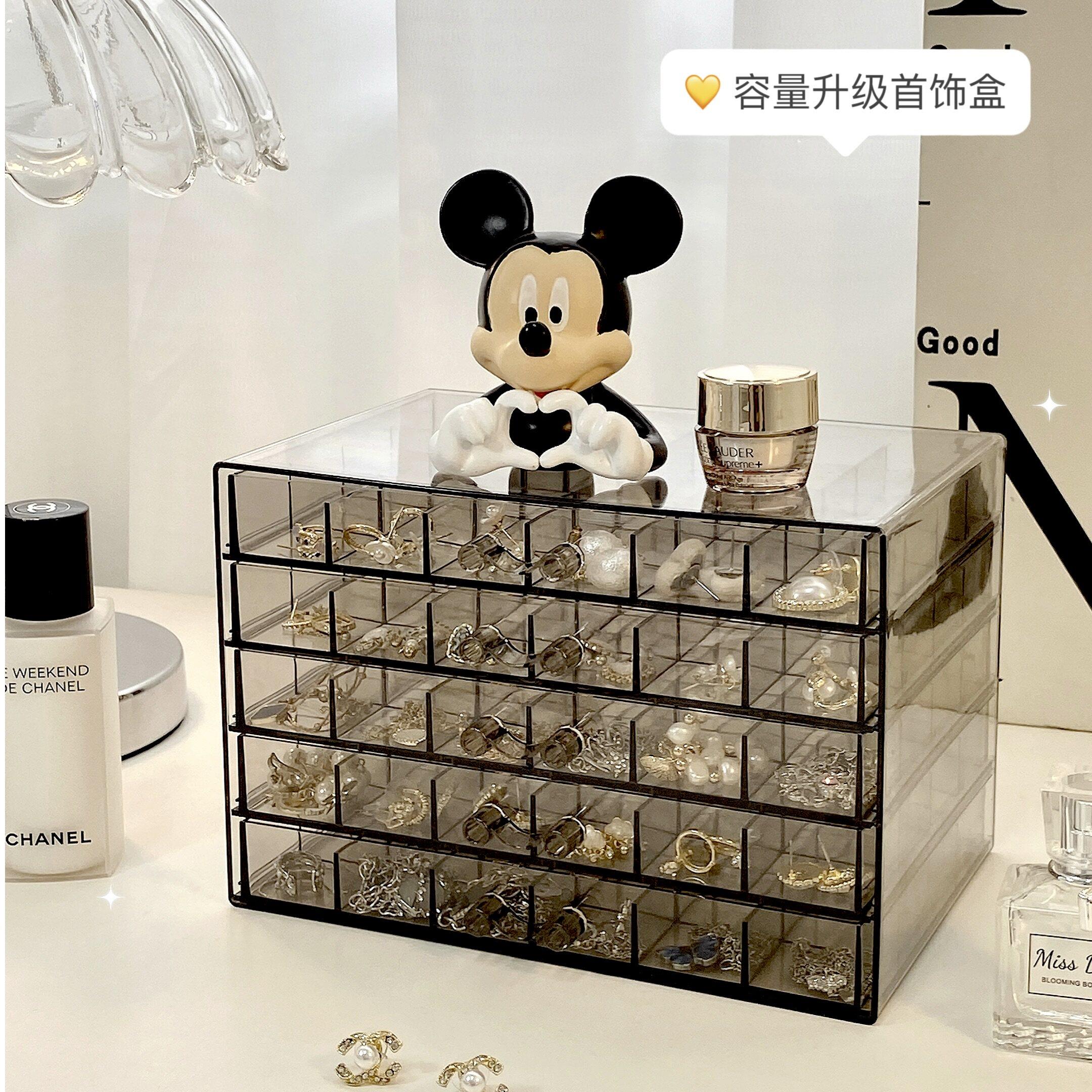 透明首饰收纳盒多层压克力耳环耳针饰品戒指项链分格整理盒首饰盒