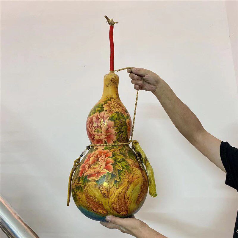 天然特大葫芦摆件烫烙画福禄图雕刻艺术客厅酒柜乔迁开业装饰礼品