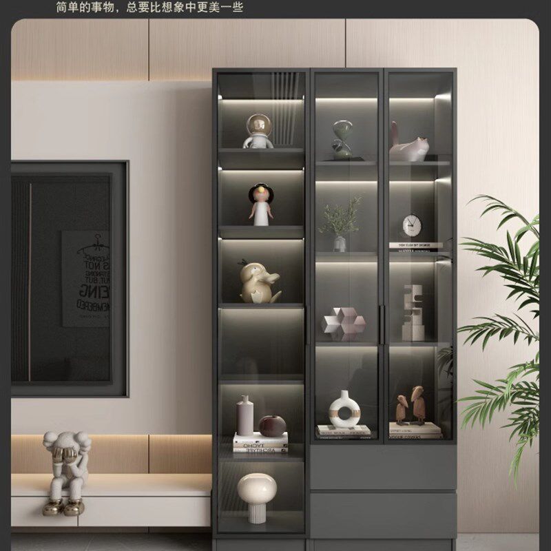 定制酒柜展示侧边立柜置物客厅收纳钢化玻璃门订做书架实木生态板