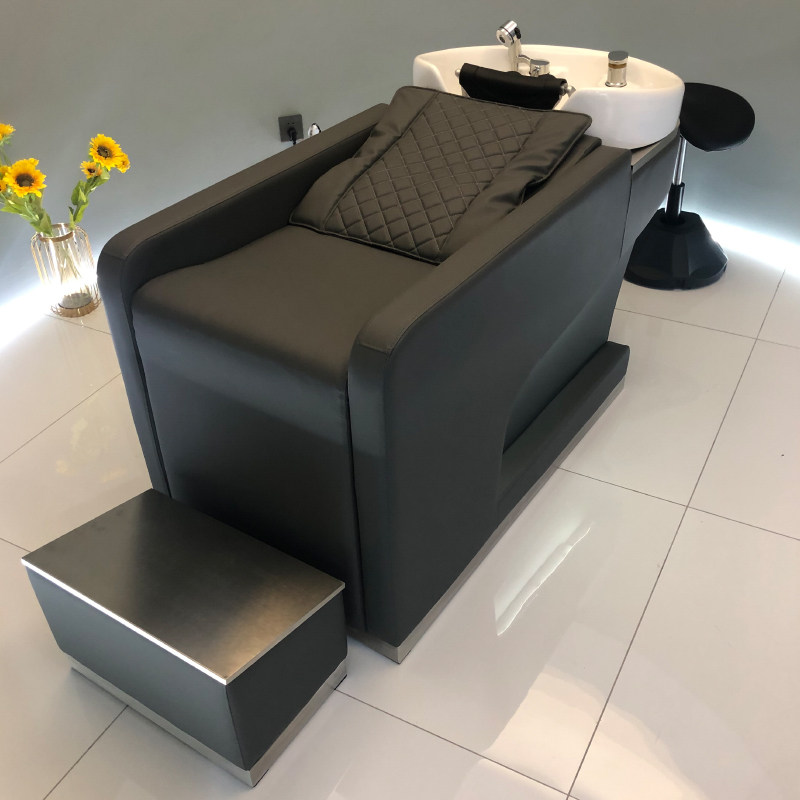 高端不锈钢半躺式洗头床发廊理发店专用电动冲水床陶瓷盆硅胶头枕